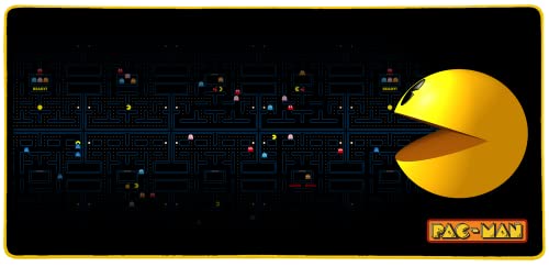 Konix Tappetino Per Mouse Da Gioco Pac-Man Xxl 90 X 46 Cm - Base In Gomma Antiscivolo - Nero E Giallo