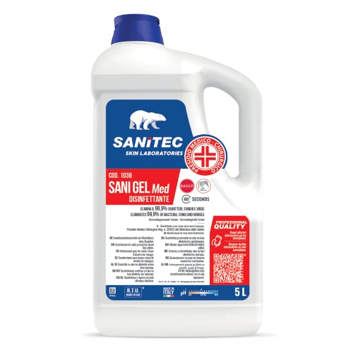 Sanitec, Sani Gel Med, Disinfettante Mani A Base Di Alcol Senza Risciacquo, Disinfettante Idroalcolico Che Elimina Il 99,9% Dei Batteri, Ideale In Qua