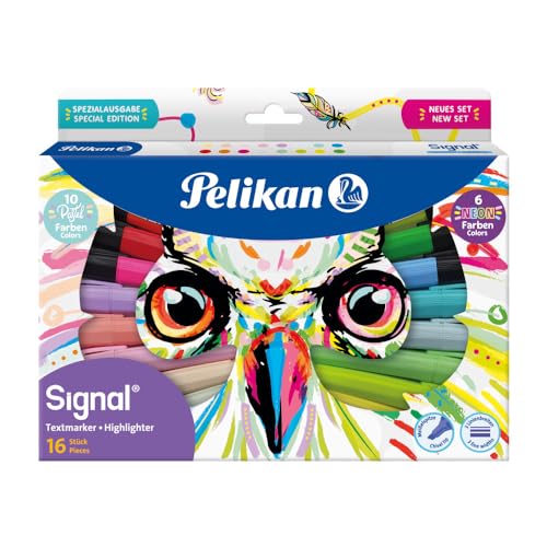 Pelikan Evidenziatore Segnale, 16 Pezzi, Colori Assortiti, In Scatola Pieghevole Con Stampa Gufi