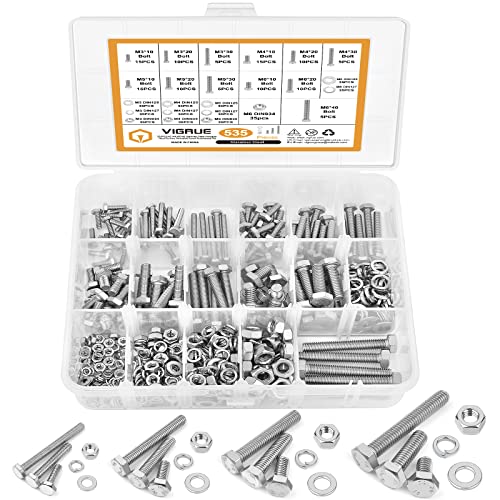 Vigrue 535 Viti Esagonali M3 M4 M5 M6, In Acciaio Inox A2, Set Di Viti Con Dadi, Rondelle Din933, Viti Filettate Per La Riparazione