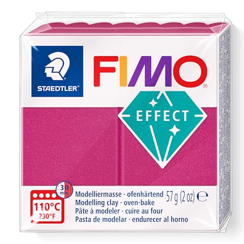 Staedtler Fimo Effect 8010-21 - Pasta Modellabile Polimerica Indurente Al Forno, Colore: Bordeaux Metallizzato (1 Blocco Da 57 G)