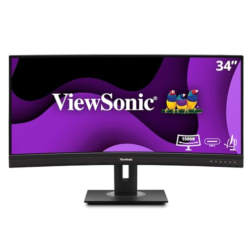 Viewsonic Vg3456C 34 Pollici Uwqhd Curvo Docking Monitor, 1500R, 100Hz, Usb Type-C