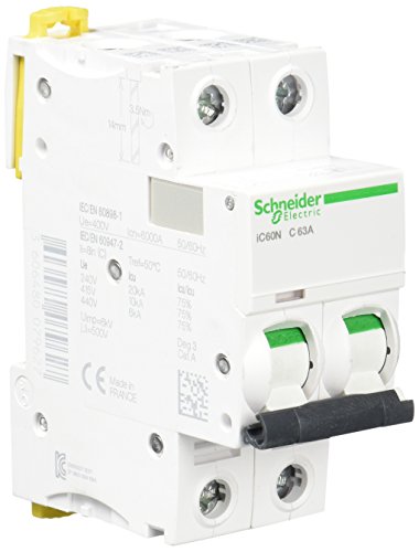 Schneider Electric A9 F74263 Ic60 N Disgiuntore, Acti9, 2P, 63 A, Curvatura C, 50/60 Hz, Bianco