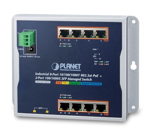 Planet Wgs-4215-8P2S - Industrial 8-Port Gigabit Poe Wall-Mount Switch & 2-Port Sfp Uplink, Managed -40/+75C Degrees