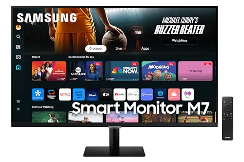 Samsung Smart Monitor M7 Nero - 32" - Lastra Va, Uhd 4K (3840 X 2160), 60Hz, 4Ms, Inclinabile, 2 Hdmi (2.0), Usb-C (65W), 3 Usb-A, Smart Tv, Gaming Hu