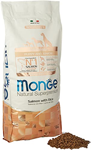 Monge Natural Superpremium Puppy And Junior Salmon And Rice, Cibo Per Cani Per Tutte Le Razze (Cibo Per Cuccioli, Cibo Secco Per Cani Con Salmone E Ri