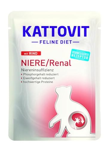 Kattovit Manzo Renale | Cibo Dietetico Per Gatti | 85 G | Cibo Umido Per Gatti Per Sostenere La Funzione Renale