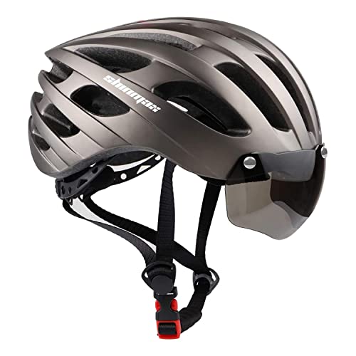 Casco Bici Uomo Donna, Shinmax Casco Bici Con Luce Usb Casco Da Bicicletta Con Staccabili Occhiali Protettivi Magnetici, Casco Mtb Con Adesivo Luminos