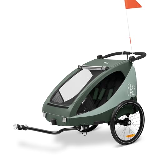 Hauck Dryk Duo Plus, Rimorchio Per Bicicletta 2 In 1 E Passeggino Per Bambini, Doppio Rimorchio Per Bicicletta Con 2 Posti E Sospensioni, Pieghevole E