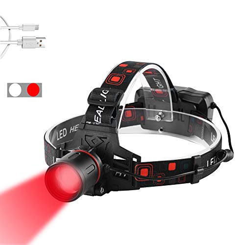 Weslite Lampada Frontale Led Rossa, Lampade Da Testa Rosso Ricaricabile Torcia Frontale Con Luce Rossa Per La Caccia Zoom In Grado Per Astronomia, Vis