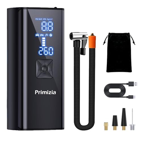 Primizia Compressore Aria Portatile Auto, Portable Electric Air Compressor 150 Psi, Portable Air Pump, Mini Compressore Con Luce Led Per Auto,Bici,Mot