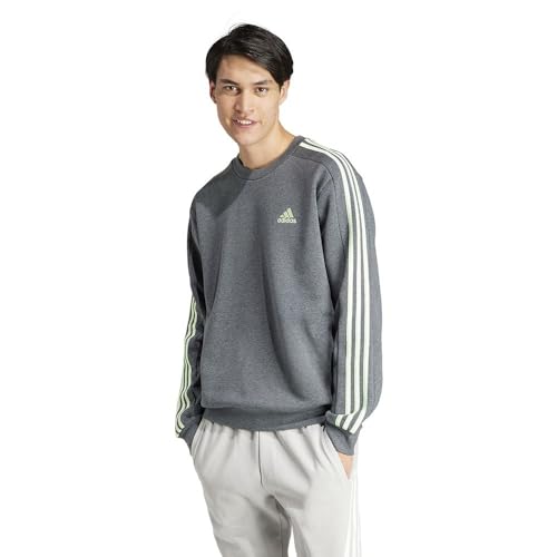 Adidas Felpa Uomo, Grigio Scuro Erica/Semi Verde Spark, S