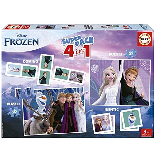 Educa - Superpack Frozen, Giochi Da Tavolo Per Bambini Come Domino, Identic E 2 Puzzle Da 25 E 50 Pezzi, Molteplici Possibilità Di Gioco. A Partire Da