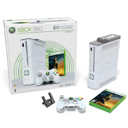Mega Showcase - Microsoft Xbox 360, Set Riproduzione Da Costruire Con 1342 Pezzi, Con Controller Incluso E Luci A Led, Giocattolo Da Esposizione Per C