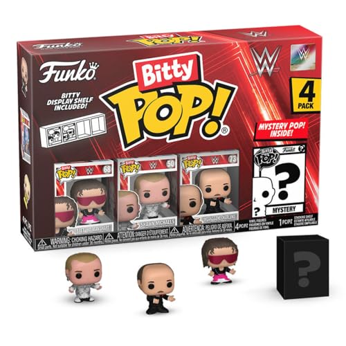 Funko Bitty Pop!: Wwe - Bret Hit Man Hart ™, Bitty Pop! Shawn Michaels, Bitty Pop! ¡Gene Okerlund ™ Medio, Y Un Misterio Bitty Pop! Figura - 0,9 Pulga