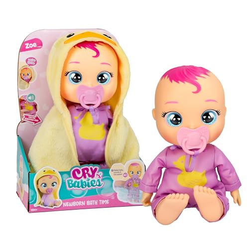 Cry Babies Newborn Bath Time Zoe, Bambola Reagisce Quando Si Bagna, Impermeabile, Piange Lacrime Vere, Ha Un Accappatoio Personalizzato, Bambini Dai 1