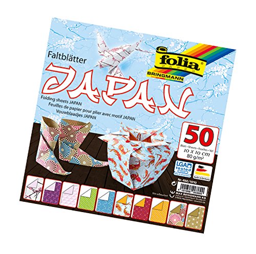 Idena Folia, Fogli Pieghevoli, 80 G/Mq, 50 Fogli Assortiti In 5 Motivi, Japan 10X10Cm, 10 X 10 Cm