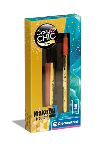 Clementoni - Trucchi Bambina, Crazy Chic Teen Lipgloss & Pencil: Tropical Vibe, Lucidalabbra E Matita Sicuri E Anallergici, Set Cosmetici Facilmente L