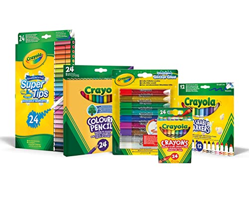 Crayola - Set Fun Coloring, Attività Creativa Per Casa E Scuola, Pennarelli, Matite, Pastelli A Cera, Colle Glitter, Materiale Per Lavoretti Creativi,