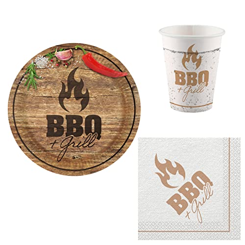 Amscan 10139766Dy – Stoviglie Bbq & Grill Party, Tovaglioli, Piatti, Bicchieri, Feste In Giardino, Medium