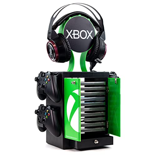 Numskull - Armadietto Per Videogiochi Ufficiale Xbox Series X, Supporto Per Cuffie E Porta Controller – Memorizza 10 Custodie Per Giochi O Dischi Blu-