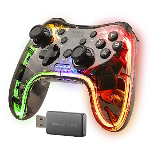 Marsgaming Mars Gaming Mgp-24, Controller Wireless 2.4Gpro, Rgb Neon, Dual Haptic Vibration, Joysticks Analogici, Gamepad Per Pc, Ps3, Ps4, Xbox360, R