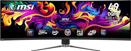 Msi Mpg 491Cqp Qd-Oled Monitor Gaming Curvo 49" Oled Quantum Dot Dqhd (5120X1440), 144Hz / 0,03Ms, 99% Dci-P3, Δe≤2, Displayhdr True Black 400, Kvm, R