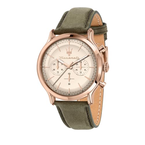 Maserati Orologio Uomo, Cronografo, Analogico, Cinturino In Pelle, Impermeabile, Collezione Epoca, Regalo Uomo - R8871633007