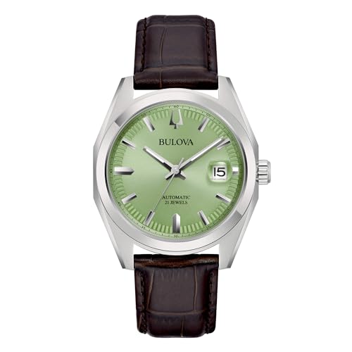 Bulova Orologio Uomo Automatico Surveyor Fondo Verde 96B427 Cinturino In Pelle