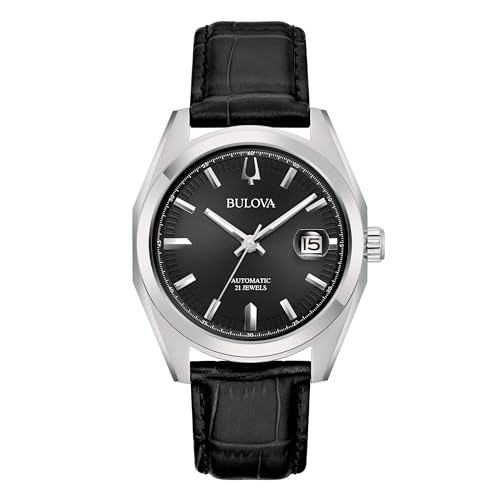 Bulova Orologio Uomo Automatico Surveyor Fondo Nero 96B435 Cinturino In Pelle Nera