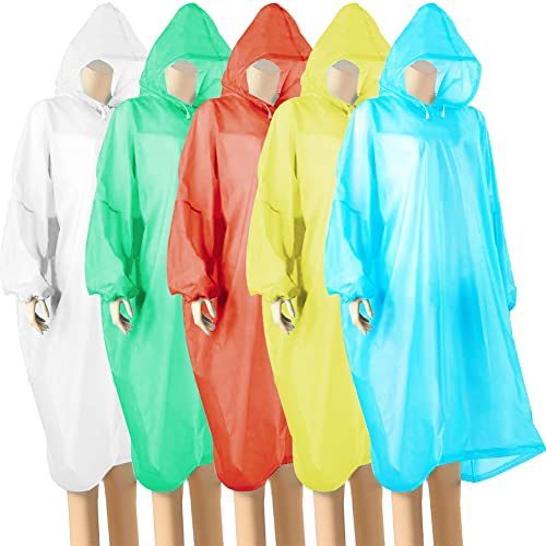 Wehers - Poncho Impermeabile, 5 Pezzi, Poncho Antipioggia Monouso Per Uomo E Donna, Con Maniche Lunghe E Cappuccio, Per Festival, Concerti, Escursioni