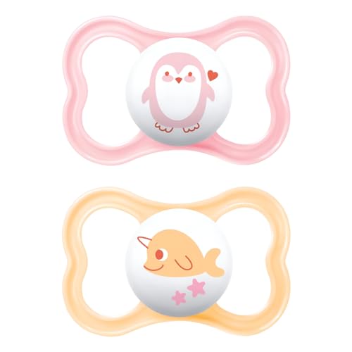 Mam Air Ciuccio In Set Da 2 Succhietti Misura 16+ Mesi, Tettarella In Silicone Skinsoft, Bio-Circolare, Con Custodia Porta Succhietto, Rosa