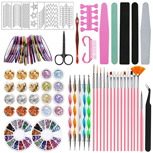 Joyboy Nail Art Design Set Kit,Nail Art Design Kit Di Decorazione Set 107Pcs,Nail Art Pennelli Dotting Pen Nail Paillettes Strisce Colorate Unghie Dec