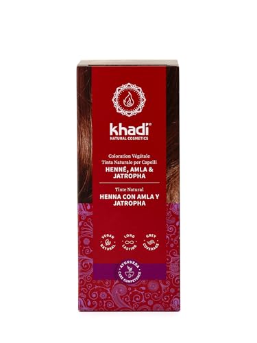 Khadi Henné, Amla & Jatropha Tinta Naturale Per Capelli, Rosso Scuro Intenso E Vellutato Fino A Uno Straordinario Mogano, 100% Vegetale, Naturale E Ve