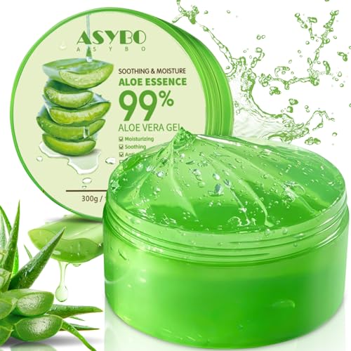 Asybo 300 Ml Gel Di Aloe Vera – 99% Puro Aloe Vera Idratante Viso E Corpo Biologico, Crema Naturale Di Aloe Per Pelle Secca, Scottature Solari, Acne