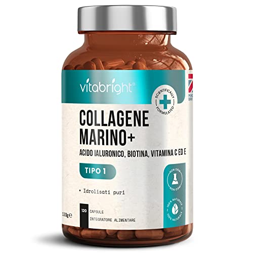 Collagene Marino Idrolizzato E Acido Ialuronico E Vitamina C: Complesso Di 2450Mg Fornitura Di Un Mese 180 Capsule. Integratore Acido Ialuronico Puro
