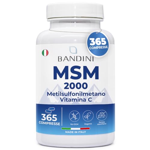 Bandini® Msm 2000 Mg Di Metilsulfonilmetano In 365 Compresse + Vitamina C - Integratore Per Capelli, Ossa, Pelle, Articolazioni E Unghie - Antinfiamma