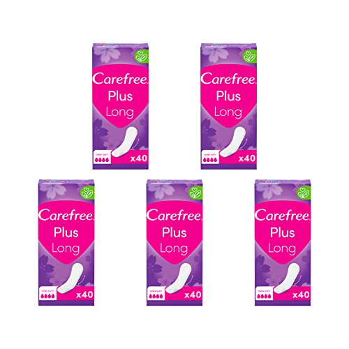 Carefree Salvaslip Plus Long Profumato (5 X 40 Pezzi), Super Assorbenti Per Includere Istantaneamente I Liquidi, Taglia Plus Long
