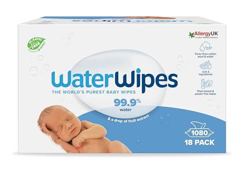 Waterwipes Original Salviette A Base Vegetale Per Neonati, 1080 Unità (180 Confezioni), Salviette 99,9% A Base Di Acqua, Senza Profumo Per Pelli Sensi