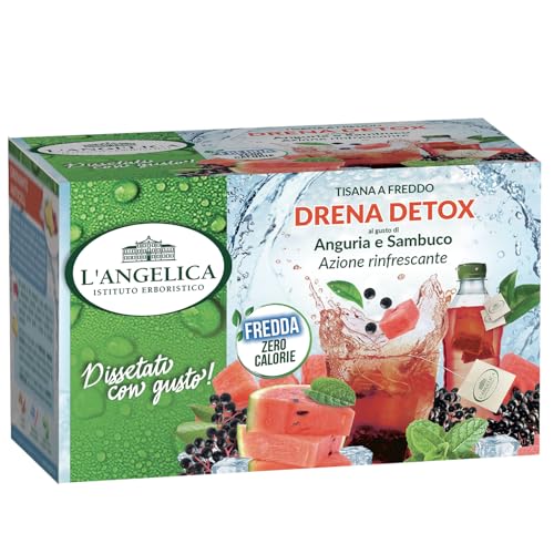 L'Angelica Tisana Depurativa A Freddo Drena Detox, Con Anguria E Sambuco, Tisane Fredde Zero Calorie, Tisane Drenanti E Sgonfianti, Confezione Da 18 F