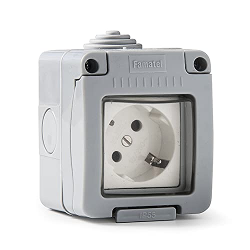 Famatel 19068 - Presa Elettrica Con Coperchio Ribaltabile Ip55 16 A 250 V