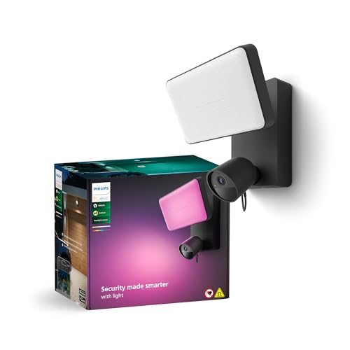 Hue Philips Secure Telecamera Di Sicurezza Smart 1080P Con Faro Per Esterni, Conversazione Bidirezionale, Nero