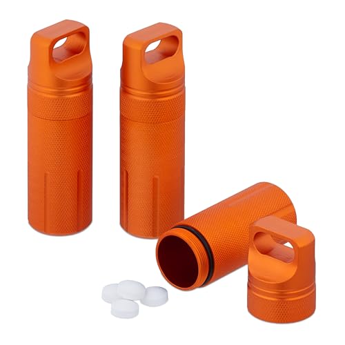 Relaxdays Capsula Portapillole, Astuccio Porta Pillole E Pastiglie, Custodia Tascabile Viaggio Hxd 9,5 X 3 Cm, Arancione