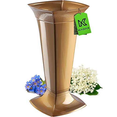 Kadax Vaso Per Tomba Con Base, Vaso Per Cimitero, In Plastica, Per Lapide, Decorazione Per Tomba, Decorazione Per Sepoltura, Vaso Per Sepoltura (Oro/A