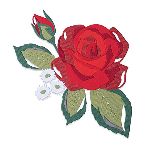 Sizzix 664496-Set Thinlits, Motivo Rosa A Strati, Confezione Da 14 Fustelle Per Scrapbooking, Multicolor, Taglia Unica