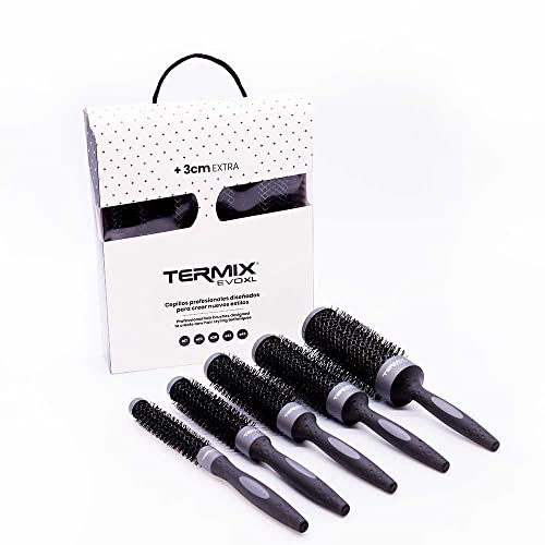 Termix Evolution Xl - Pack Di 5 Spazzole Per Capelli Rotonde, 3 Cm Più Lunghe, Che Riducono I Tempi Di Asciugatura, Fibre Ionizzate E Tubo Antiaderent
