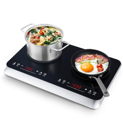 Cooktron Piastra Induzione Doppia, Piastra Induzione 2 Fuochi Portatile, 3500W, Touch Control Con Boost, Timer 4 Ore, Sicurezza Bambini, 10 Livelli Di