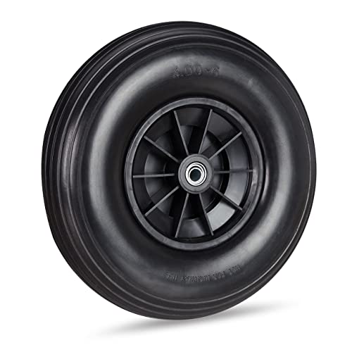 Relaxdays Ruota Per Carriola 4.00-6, Gomma Piena E Cerchione In Plastica, 3 Adattatori, Max 100 Kg, Pneumatici, Nero