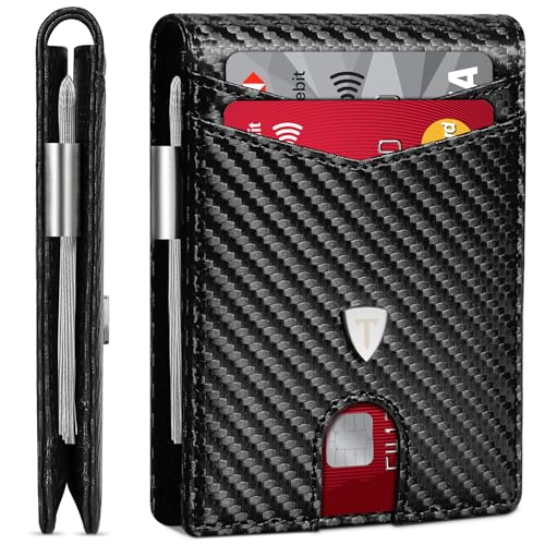 Teehon Portafoglio Uomo Rfid Blocking Portafoglio Uomo Slim Pelle In Fibra Di Carbonio Con 12 Porta Carte Di Credito Uomo, Id Window, Fermasoldi, Bi-F