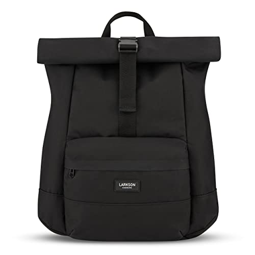 Larkson Zaino Donna & Uomo Nero - Alva - Zainetto Porta Pc 15.6 Pollici - Rolltop Ideale Per Scuola, Viaggio, Lavoro Sportivo, Università - Idrorepell